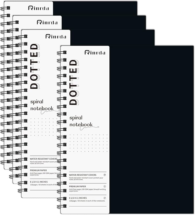 Dotted Journal Spiral Notebook 8.5" x 11"-4 Pack Dot Grid Notebook Hardcover Notebook 120 Pages 100 GSM Thick Dotted Paper Notebook Hardcover Journal for School, Office, Artist