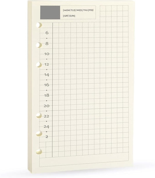 Spiral Notebook Refill,Daily Planner Refill,6 Hole,for Filofax, Personal Size 3.74 x 6.77'', Diary Design with Time Table and Summary, 45 Sheets per Pack, Harphia(A6,Daily)