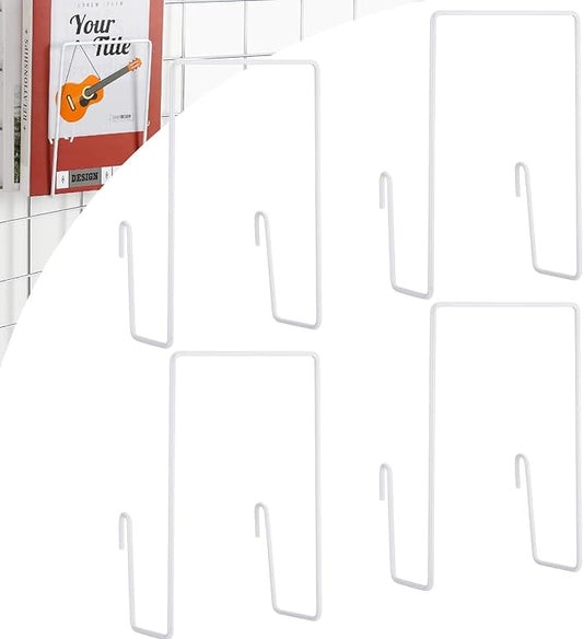 4 Pack Wall Grid Panel Accessories Gridwall Shelf Metal Wire Magazine Holder Literature Display Book Mail Card File Organizer Bookshelf Hooks for Exhibition Trade Show Office Retail (White)