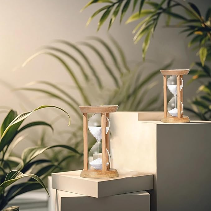 Wood Hourglass 60 Minute, Large Bamboo Sand Timer,60 Min Sand Clock,reloj de Arena- Decorative Sandglass for Tea Time,Classrom,Office,Cooking,White