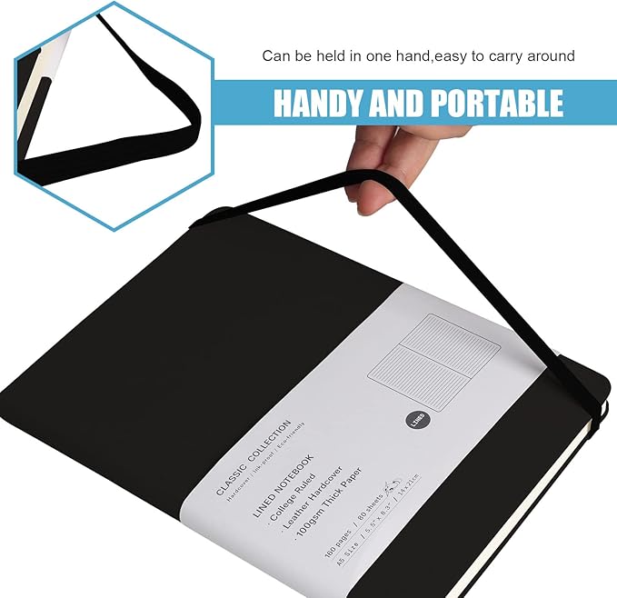 Lined Journal Notebook, 10Pack Hardcover Notebook for Men & Women – Journals for Writing, Work, School, Home & Daily Notes, 160 Pages – Medium A5, 5.7"x8", 100 gsm Thick Paper (Black)