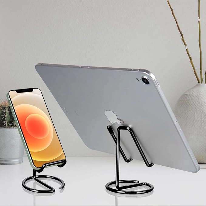 Cell Phone Stand for Desk, Cute Metal Black Cell Phone Stand Holder Desk Accessories, Compatible with All Mobile Phones, iPhone, iPad