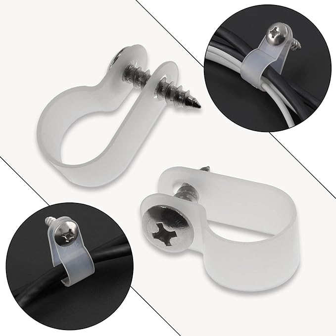 50Pcs 1/2 Inch Rope Light P-Style Clips with Screws, Cable Clip Wire Clamp Cable Organizer Cord Holder for Wire Management