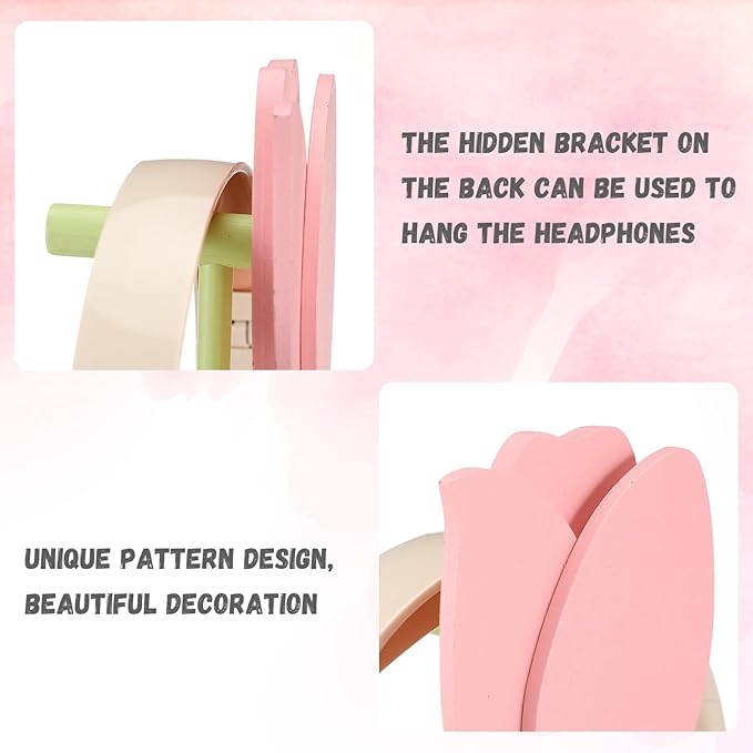 Yookeer Cute Headphone Stand Decorative Tulip Headphone Stand Cute Pink Flower Wood Desk Decor for Gamer Room Office Desk Christmas Gaming Gifts for Girlfriend Office Worker