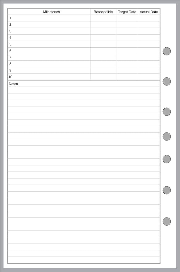 Classic Size Project Planner, Sized and Punched with 7 Holes for 7-Ring Notebooks Such as Franklin, etc. Sheet Size 5.5” x 8.5”