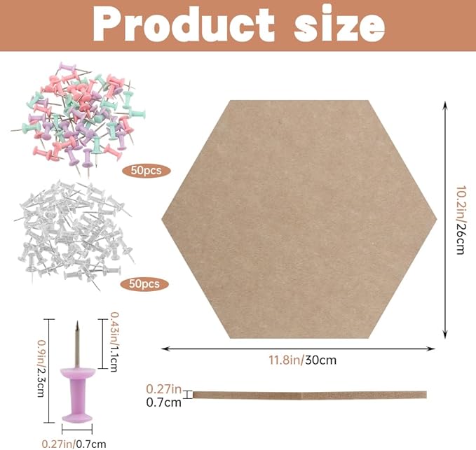10Pack Hexagon Cork Boards for Walls Decor,Felt Board Tiles with 100 Push Pins,Felt Bulletin Board Tiles for Office & Home for Notes Photos and DIY Classroom Decor