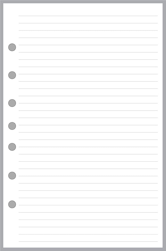Classic Size Notes Insert with Simple Lines Spaced 1/4", Sized and Punched with 7 Holes for 7-Ring Notebooks Such as Franklin, etc. (5.5" x 8.5")