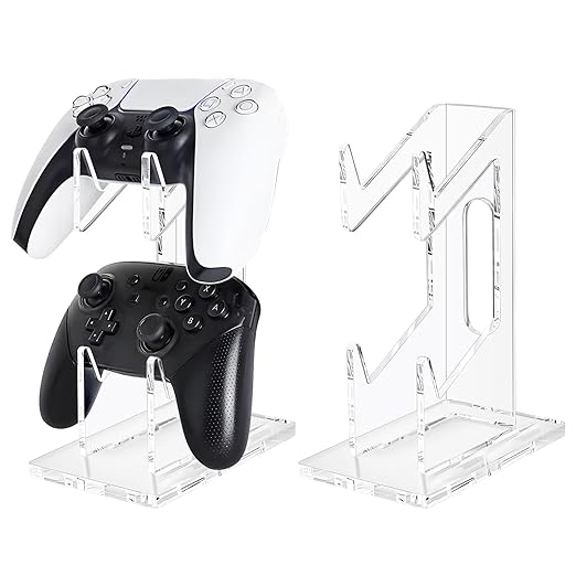 FYY Game Controller Holder 2 Tiers - Universal Dual Controller & Headphone Stand, Acrylic Clear Display Stand Compatible with Nintendo Switch, Xbox, PS5, PS4 - Desk Mounts