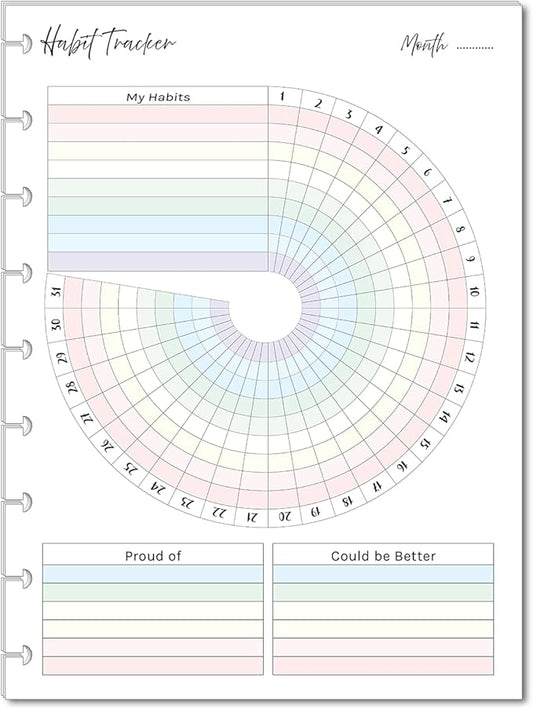 Color Habit Tracker Inserts for 9-Disc Discbound Planners Resolution Tracker, Habit Log, Habit Planner Fits 9-Disc (7 x 9.25 inches) Classic Happy Planner, NOTIQ Midi 9-Disc (L2), Ink (9-Disc Classic)