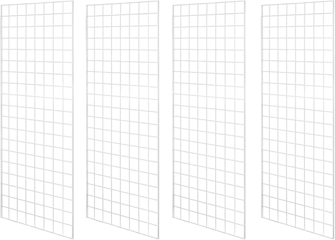 Heavy Duty Gridwall Panels Commercial Grade Grid Panel for Retail Display Wall, 2' Width x 5' Height, White (Pack of 4)