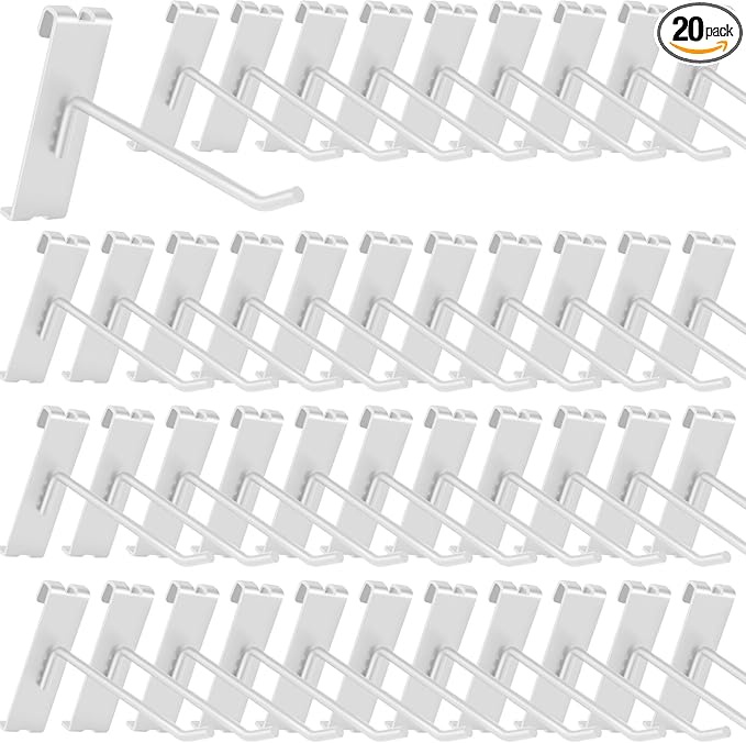 20Pcs Gridwall Hooks, Metal Grid Panel Hanging Peg Hooks, Grid Wall Accessory for Clothes Storage, Home Organization, Retail Display (White, 4"/10Cm)