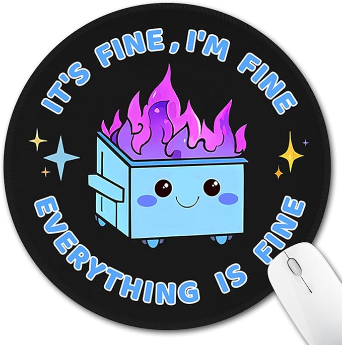 Dumpster on Fire Mouse Pad, Cute Funny Office Decor for Desk, Small Mousepad with Non-Slip Rubber Base, Travel Mouse Pads for Desk Accessories, Round Mouse Mat for Laptop Office Supplies