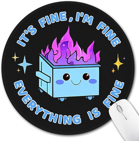 Dumpster on Fire Mouse Pad, Cute Funny Office Decor for Desk, Small Mousepad with Non-Slip Rubber Base, Travel Mouse Pads for Desk Accessories, Round Mouse Mat for Laptop Office Supplies
