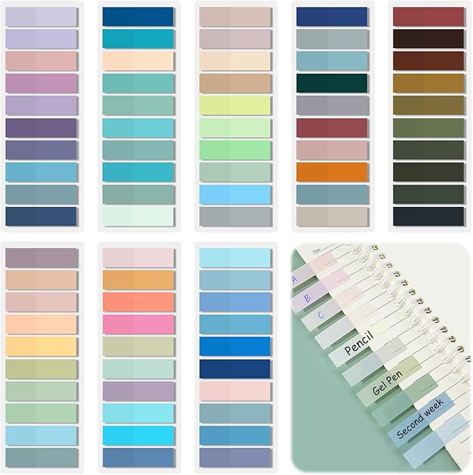 1600 Pcs Sticky Tabs Notes Page Marker, 80 Morandi Colors Transparent Sticky Index Tabs for Books, Office & Study Organization