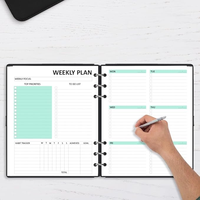 Undated Weekly Planner Refills for A5 Planner Binder - 53 Sheets/106 Pages Undated Colorful Weekly Planner Inserts, 6-Hole Punched, Weekly Plan (Left), Daily Details (Right), A5 Planner Inserts, Lasts 1 Year, Undated, 5.8" x 8.25"