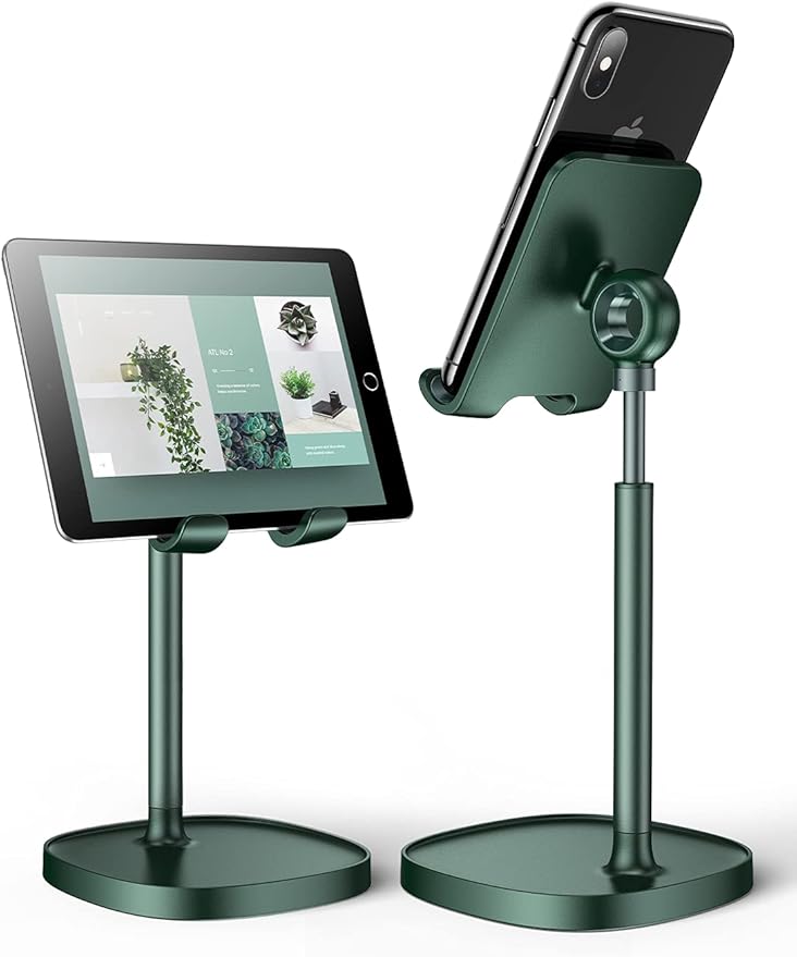 LISEN Cell Phone Stand,Angle Height Adjustable Stable Cell Phone Stand for Desk,Sturdy Aluminum Metal Phone Holder (Green)