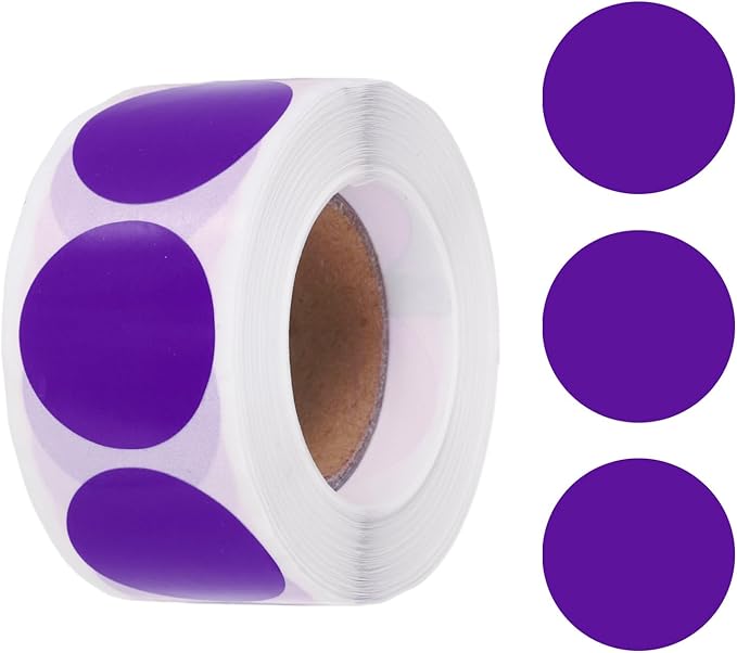 uxcell 500pcs Purple Round Stickers Roll 1 Inch Self-Adhesive Stickers Coding Label Removable for DIY Crafts Homework, Office, Shop, Home, Classroom Marking