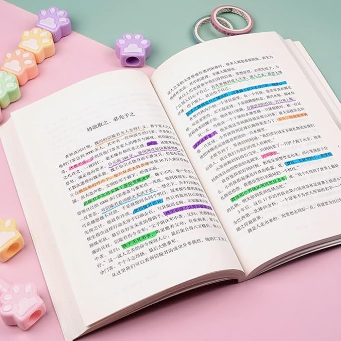 Set of 5 Cute Cats Paw Shape Color Highlighter Markers with 1 Cap, Multicolor Highlighter Pens for Office.
