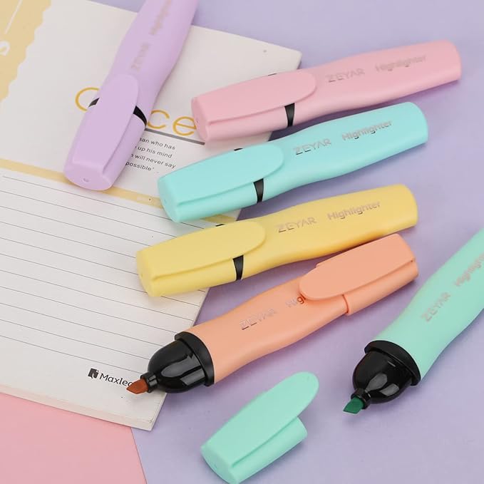 ZEYAR Aesthetic Highlighter Pen, Chisel Tip Marker Pen, AP Certified， Assorted Colors, Water Based, Quick Dry, Cute Highlighters, Patented Product (6 Macaron Colors)