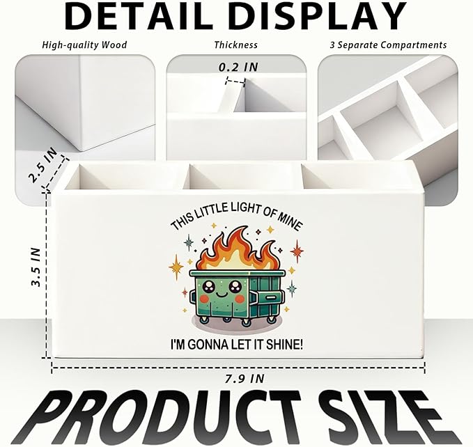 Funny Dumpster Fire Pen Pencil Holder for Desk, Coworker Gifts for Women Men, Dumpster Fire Gifts, This Little Light of Mine Wooden Box Sign Decorations for Office Workplace Desk Tabletop