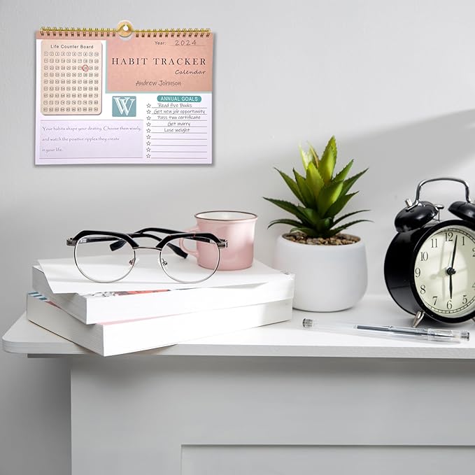 Habit Tracker Calendar and planner with notebook - Inspirational Habit Journal with Spiral Binding which fixable on wall - Daily Weekly monthly Habit Tracker Journal and Goal Planner - Motivational