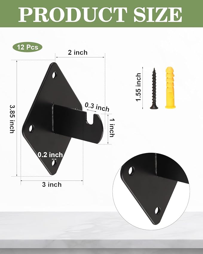 Gridwall Mount Brackets Black, 12 Pcs Grid Wall Accessory for Wall Grid Panels, Perfect for Clothing Stores, Retail Displays, Home, Wall Organization