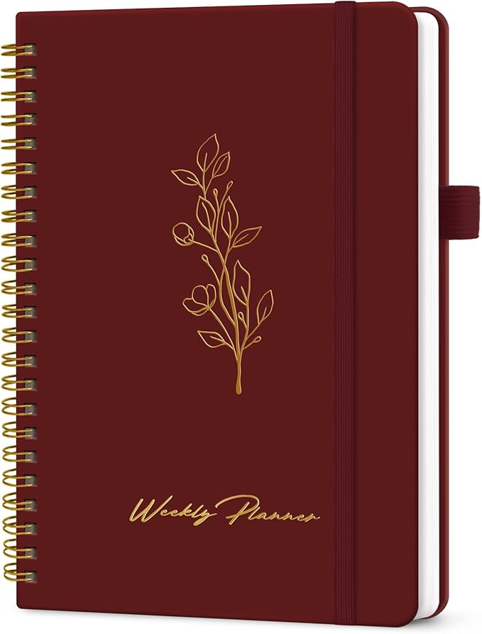 Undated Weekly Planner, Weekly To Do List Notebook with Goal & Habit Tracker Organizer, A5 Weekly Planner Notebook with Spiral Binding, 6.1" x 8.2" - Burgundy