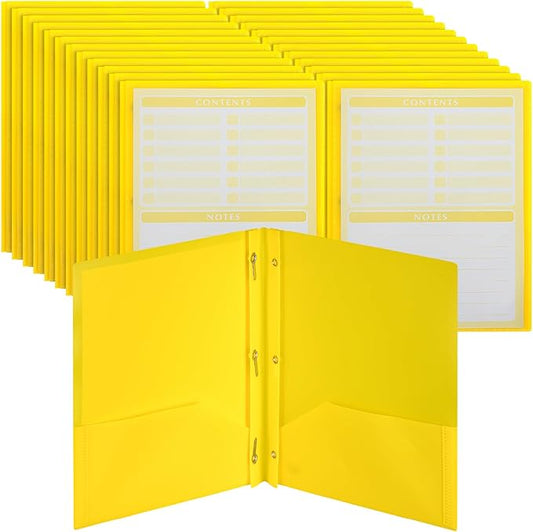 Mr. Pen- Plastic Folders with Pockets and Prongs, 24 Pack, Letter Size, Yellow, Flexible Plastic Folders with Prongs, Clear Front Pocket and Card Slot