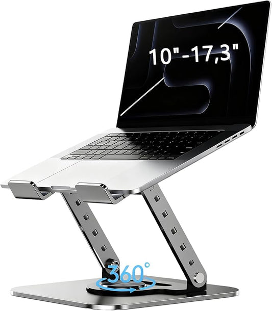 Laptop Stand, Laptop Stand for Desk with 360° Rotating Base, Ergonomic Laptop Riser for Desk with Adjustable Height, Heat Dissipation, Fits with All Laptops 10-17.3"