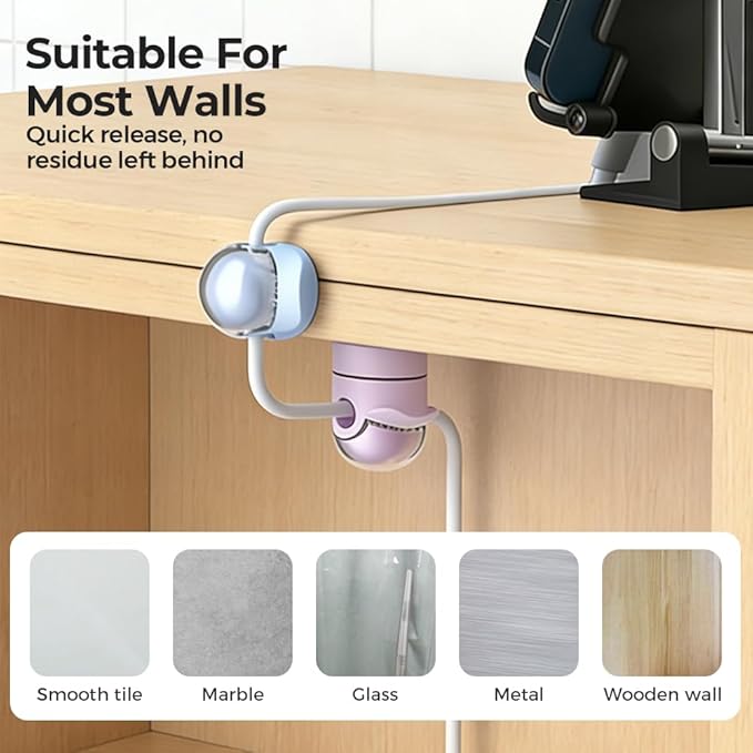Magnetic Cable Clips, Adjustable Cord Holder for Under Desk Cable Management, Adhesive Wire Organizer for Home Office Desk Wall Car, Cord Keeper for Phone Charger & Cables (Purple 6PCS)