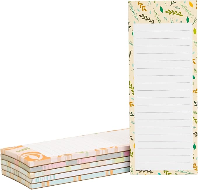 Juvale Magnetic Note Pads for Fridge - 6-Pack, 3.5 x 9 in, Floral Designs - Grocery List Notepad & To Do List Pad - Full Magnetic Backing