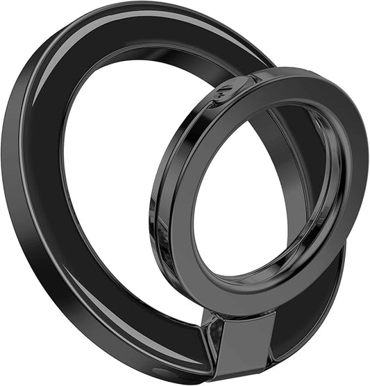 GVIEWIN Magnetic Phone Ring Holder, Compatible with MagSafe Phone Grip with Adjustable Stand, Magnet Phone Ring Kickstand for iPhone 17/16/15/14/13/12 Pro Max Plus Air/Other Phones (Clear/Black)