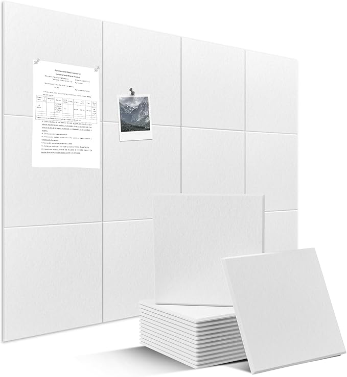 Large Felt Bulletin Board Tiles 48" x 36" Cork Board Alternative 12 Pack with 70 Adhesive Tabs Felt Wall Tiles Cork Boards for Walls Thick Slat Wall Panels for Home Office Classroom Decor