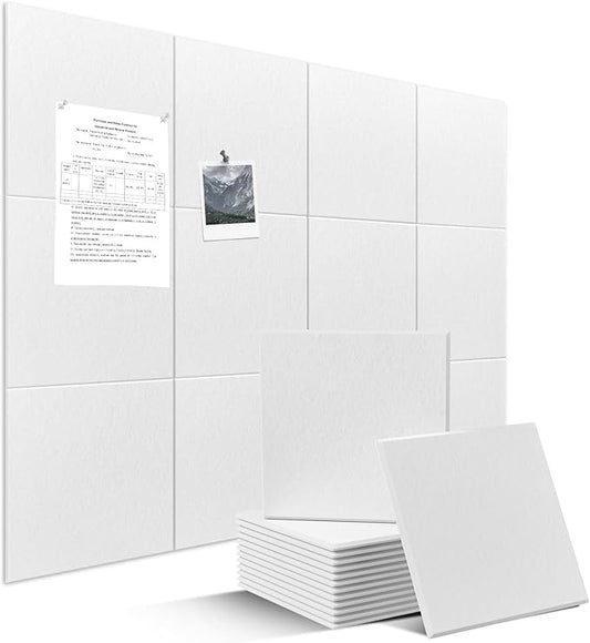 Large Felt Bulletin Board Tiles 48" x 36" Cork Board Alternative 12 Pack with 70 Adhesive Tabs Felt Wall Tiles Cork Boards for Walls Thick Slat Wall Panels for Home Office Classroom Decor