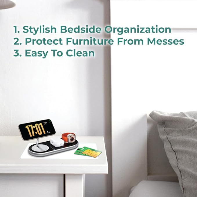 BLACK+DECKER Water-Resistant Nightstand Mat, 7.5" x 11" – Protects Nightstands from Liquids & Dirt, Travel-Ready, Stylish PU Leather Protector, Night Stand Covers, End Side Table Pad, Coffee Table Top