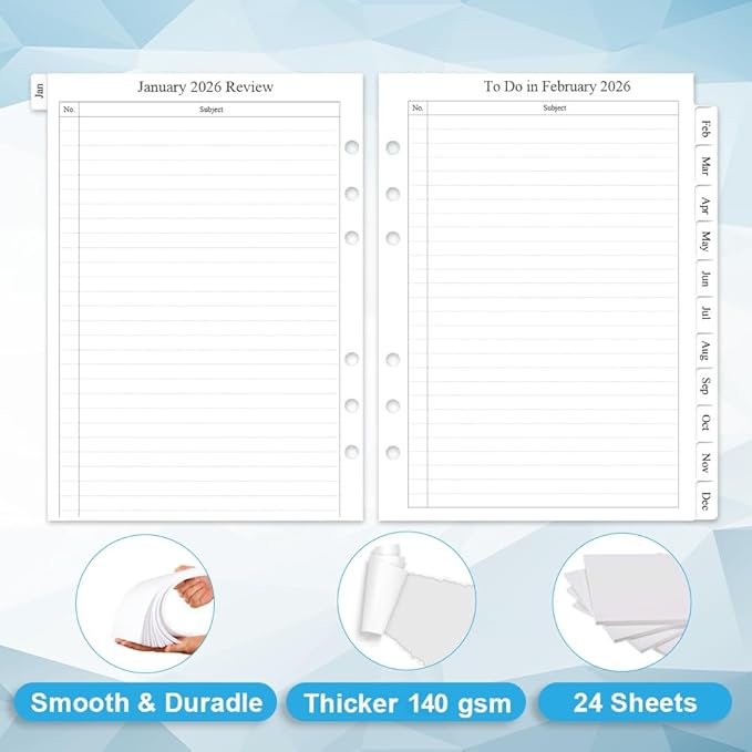 2026 Monthly Planner Refills, Two Pages Per Month,Jan 2026 to Dec 2026, A5 Size,5.8" x 8.25",6-Hole Punched,2026 planner inserts