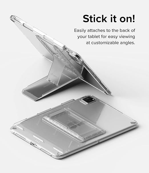 Ringke Outstanding Universal Tablet Stand Spring-Action Adjustable Slim Thin Kickstand Multi Angle Adhesive Holder for iPad, Android Tablets, E-Reader, and More - Clear Mist