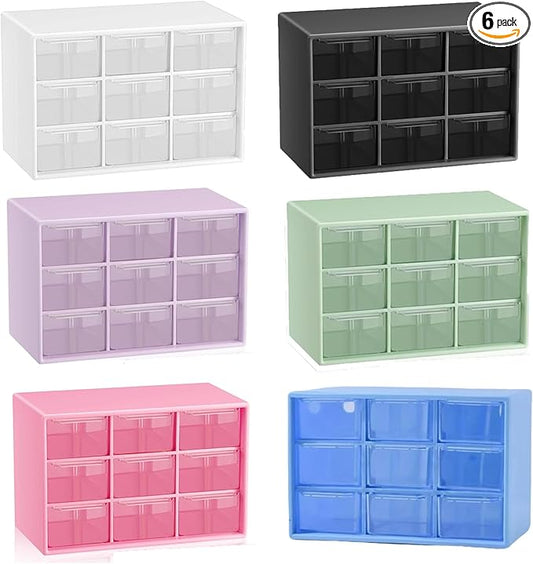 6 Pcs Small Drawer Organizer for Desk, Mini Desktop Drawer Organizer with 9 Clear Drawers, Plastic Desktop Craft Storage Box for Desk Office School Home 7.1" x 3. 8" x 4.6" (Multicolored)