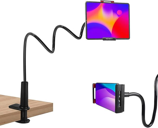 Tablet Stand Holder for Bed, Gooseneck Mount Stand Clip Flexible Long Arm Tablets Mount Clamp on Table,Cell Phone Holder Compatible with 4-10 Inches Devices and Cell Phones