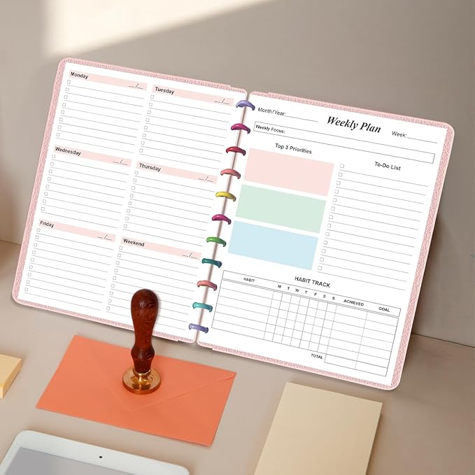 (2-Pack) Weekly Planner Undated Refills - Letter Size 106 Sheets/212 Pages Colorful Weekly Planner for 11-Disc Discbound, TUL, 100 gsm White Paper, Lasts 2 Year, Undated, 8.5" x 11"