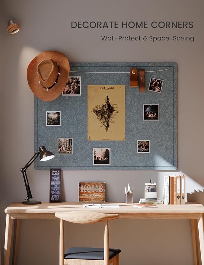 Fluxynara Large Bulletin Board, 47.2" x 35.4" Cork Board Alternative with 24 Safe Removable Adhesive Tabs, Foldable Felt Pin Board for Home Office, Classroom, Bedroom,Entryway for Walls— Blue Gray
