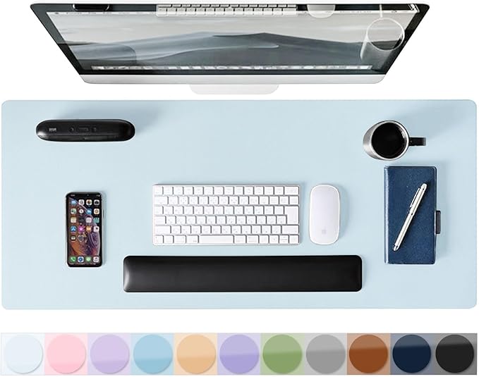 Leather Desk Pad Protector, Mouse Pad, Non-Slip Computer Mat for Desk, PU Leather Office Desk Mat for Home & Office, Waterproof Laptop Desk Blotter for Keyboard and Mouse, Baby Blue (15.7''X31.5'')