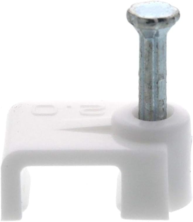 Secure 8.5mm White Flat Nail Cable Clip for Coax, Ethernet, and Telephone Cable Management - 100 Pack