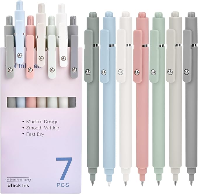 Easter Basket Stuffers for Women Teens: 7 Pcs Gel Pens 0.5mm Quick Dry Black Ink Fine Point Smooth Writing Pens Cute Office School Supplies College Essentials Nurse Teacher Appreciation Week Gifts