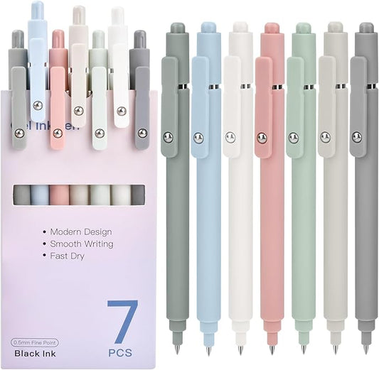 Easter Basket Stuffers for Women Teens: 7 Pcs Gel Pens 0.5mm Quick Dry Black Ink Fine Point Smooth Writing Pens Cute Office School Supplies College Essentials Nurse Teacher Appreciation Week Gifts