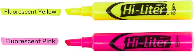 Avery Hi-Liter, Desk Style, Chisel Tip, 24 Pink and Yellow Highlighters, 2-Pack, 48 Total (31448)