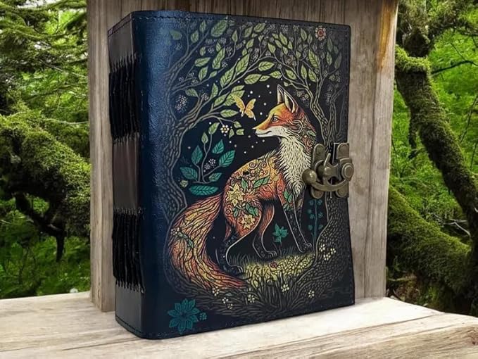 SH SHIFAA HANDICRAFT Fox Leather Journal Book of Shadows Notebook Handmade Daily Notepads for Men & Women Blank Paper 7x5 Inches - Best Gift for Art Sketchbook & Notebook (Fox Print 400 Pages)