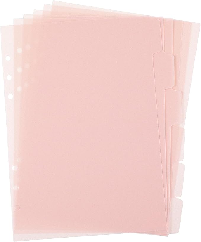 6 Pcs A5 Binder Dividers, 6 Holes Pink Clear Binder Divider Index with Tabs Insertable Plastic Index Divider Sheets for Binders Notebook Journal Diary Memo Notepad (Pink)