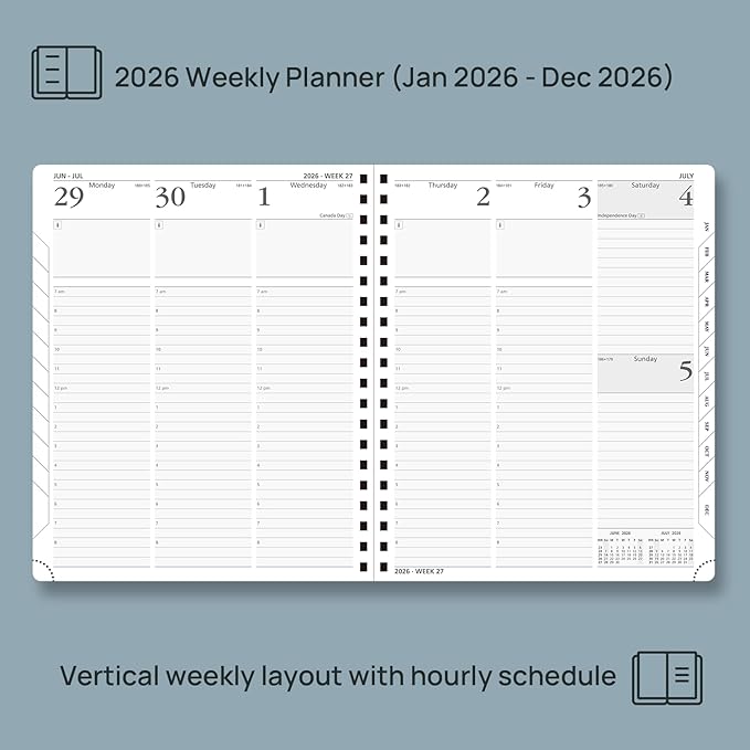 POPRUN 2026 Planner (Large - 8.5" x 10.5") with Hourly Schedule & Vertical Layout - 2026 Weekly Calendar (Jan. 2026 - Dec.2026) for Time Management, Monthly Tabs, Spiral Bound, Soft Cover - Green