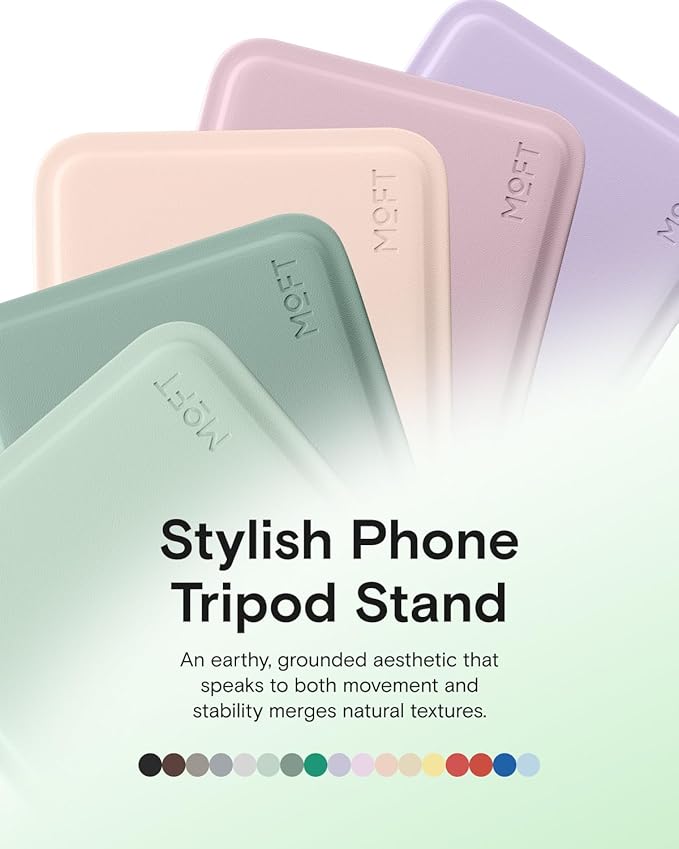 MOFT Phone Stand, Magnetic Phone Tripod Stand Stain-Resistant MOVAS Leather & Angle Adjustment & Strong Magnets Tripod for iPhone 17/16/15/14/13/12 (Included Metal Ring)-Peppermint